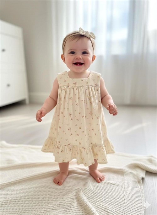 Tiffany Baby Kız Bebek Rose Dream Theme Müslin Elbise Krem 55086