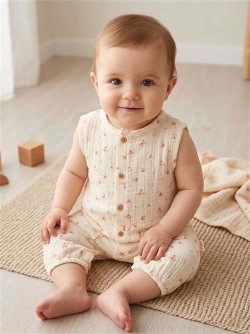 Tiffany Baby Kız Bebek Rose Dream Theme Müslin Atlet Tulum Krem  55023