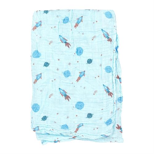Tiffany Baby Space Ship Baskılı Müslin Bebek Battaniye Turkuaz 79080 