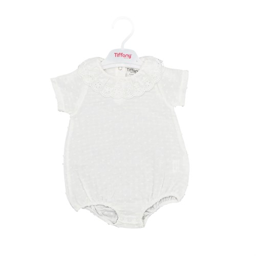 Tiffany Kız Bebek Müslin Fırfırlı Kısa Kollu Body Ekru 10008