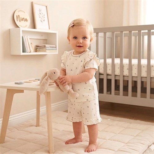 Tiffany Kız Bebek Olive Branch Theme Tişört Şort Takım Ekru 46104