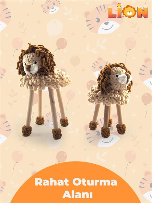 Tiffany Lion El Örgü Tabure Ve Halı Seti 3 Parça Kahve 931025