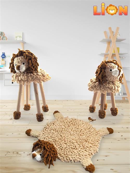 Tiffany Lion El Örgü Tabure Ve Halı Seti 3 Parça Kahve 931025