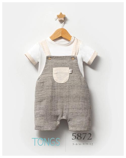 Tongs Baby Erkek Bebek Clear Salopet Tişört Takım Gri 5872