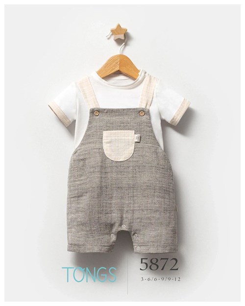 Tongs Baby Erkek Bebek Clear Salopet Tişört Takım Gri 5872