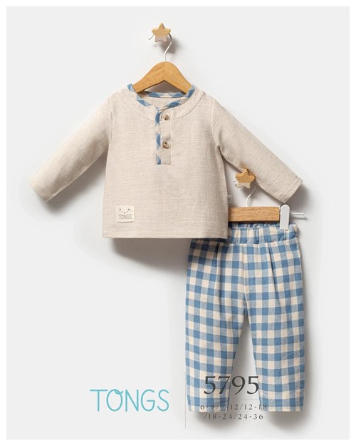 Tongs Baby Erkek Bebek Plaid Alt Üst Takım Mavi 5795