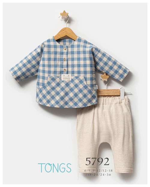 Tongs Baby Erkek Bebek Plaid Kareli Alt Üst Takım Mavi 5792