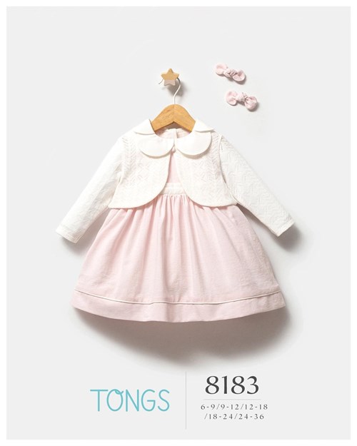 Tongs Baby Kız Bebek Saç Tokalı Kolsuz Elbise Bolero Takım Pudra 8183