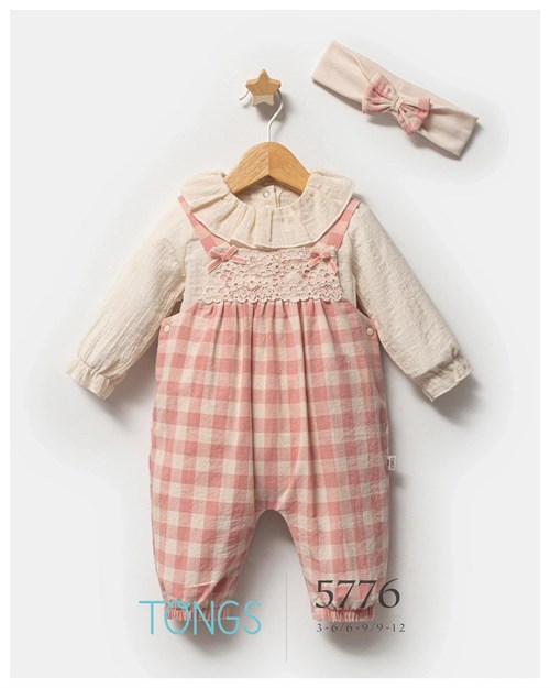 Tongs Baby Kız Bebek Sensitive Saç Bantlı Salopet Body Takım Pembe 5776