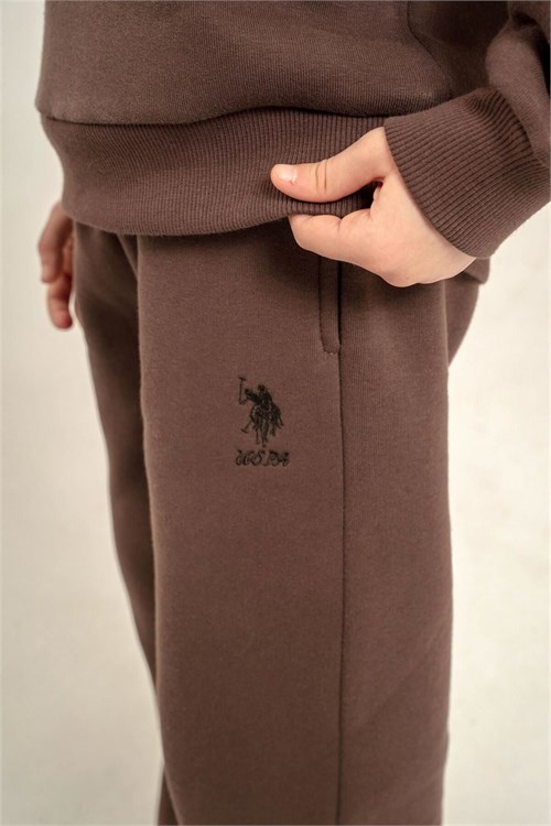 U.S Polo Assn Kız Çocuk Nakışlı Eşofman Takımı Kahverengi US2723-G
