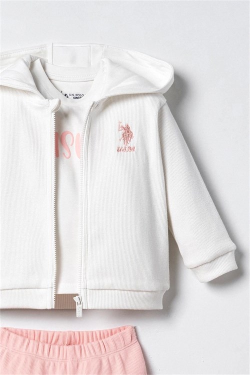 U.S Polo Assn Kız Bebek 3lü Ceket Alt Takım Beyaz USB3254