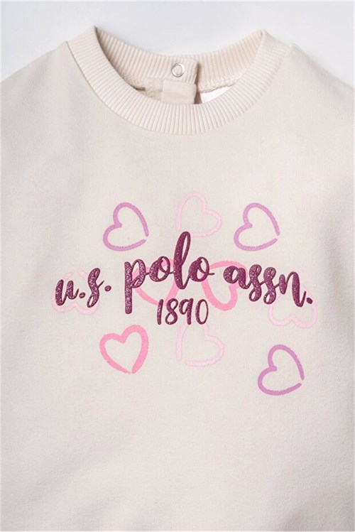 U.S Polo Assn Kız Bebek 2li Alt Üst Takım Krem USB3261