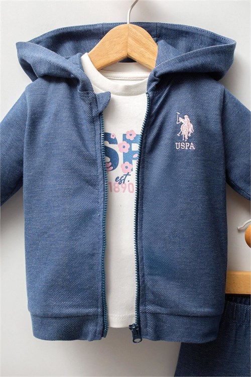 U.S Polo Assn Kız Bebek 3lü Kapüşonlu Ceket Takım Mavi USB2778