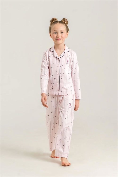 U.S Polo Assn Kız Çocuk Gömlek Pijama Takımı Pembe US2726-G