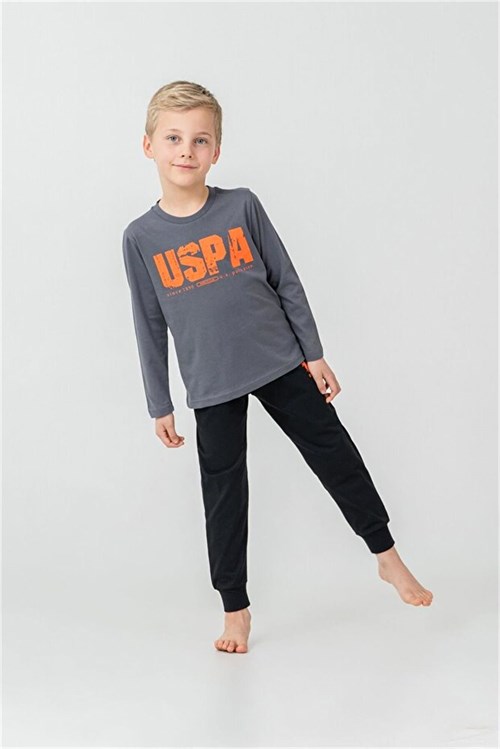 U.S Polo Assn Erkek Çocuk Baskılı Pijama Takımı Füme US2634-4