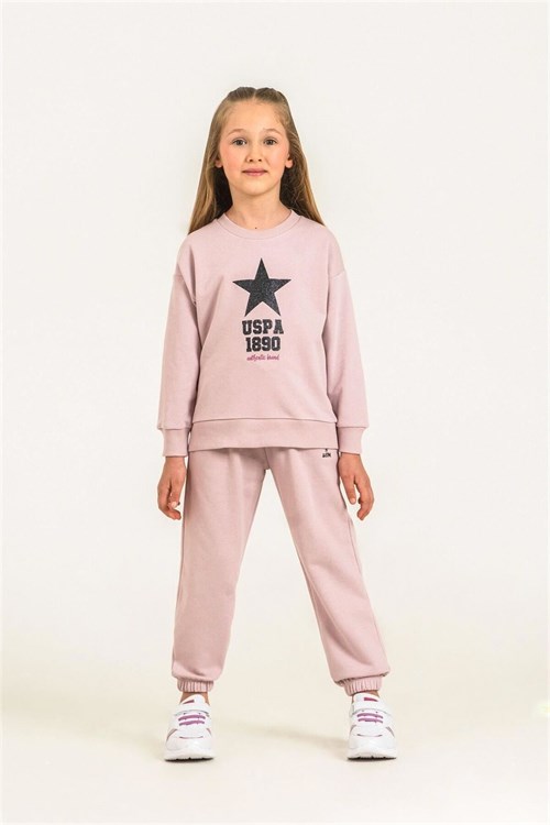 U.S Polo Assn Kız Çocuk Baskılı Eşofman Takımı Pudra US2719-G
