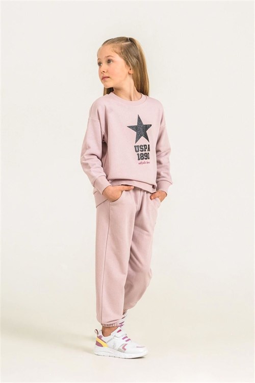 U.S Polo Assn Kız Çocuk Baskılı Eşofman Takımı Pudra US2719-4