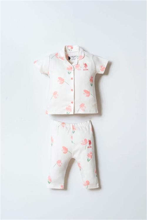 U.S Polo Assn. Kız Bebek Gömlek Pijama Takım Pudra USB2988