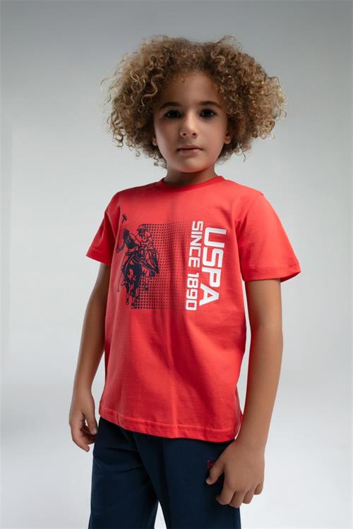 U.S. Polo Assn. Erkek Çocuk Bermuda Tişört Şort Takım Nar Çiçeği US2025-4