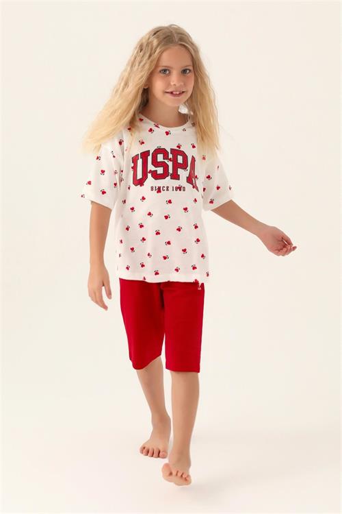 U.S. Polo Assn. Kız Çocuk Kapri Takım Krem Kırmızı US1831-G