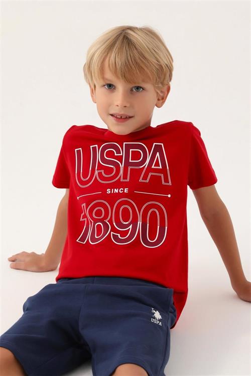U.S. Polo Assn. Erkek Çocuk Bermuda Tişört Şort Takım Kırmızı US1760-4