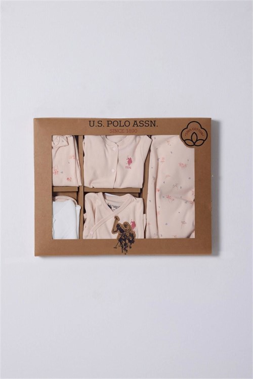 U.S. Polo Assn. Kız Bebek 10lu Hastane Çıkış Seti Pudra USB2350
