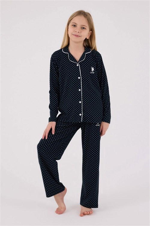 U.S. Polo Assn. Kız Çocuk Gömlek Pijama Takımı Lacivert US2327-G