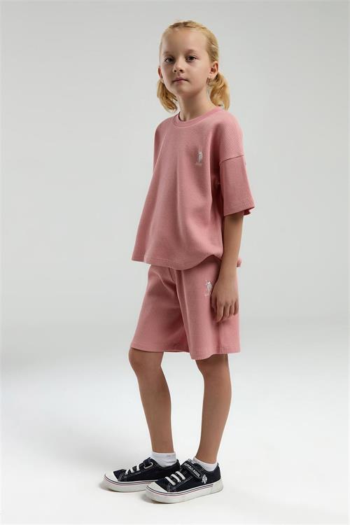 U.S. Polo Assn. Kız Çocuk Bermuda Tişört Şort Takım Retro Pembe US2065-4