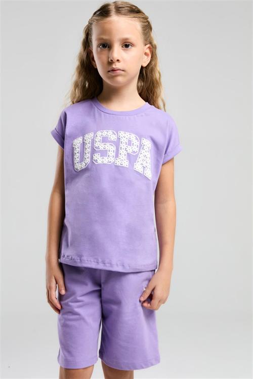 U.S. Polo Assn. Kız Çocuk Bermuda Tişört Şort Takım Koyu Lila US2086-4