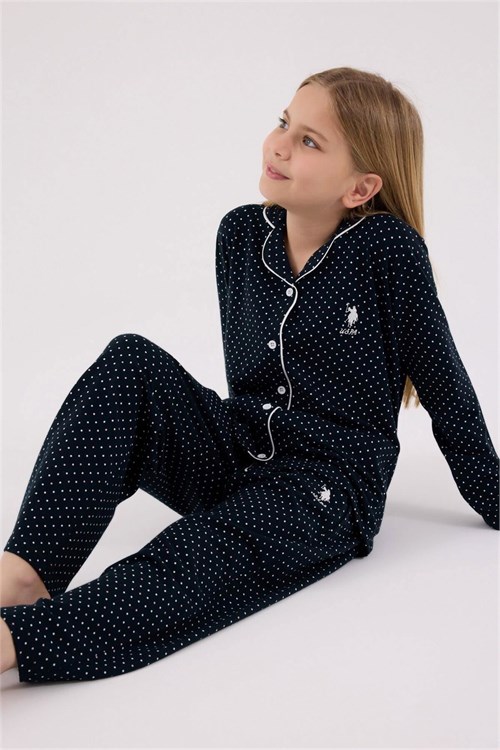 U.S. Polo Assn. Kız Çocuk Gömlek Pijama Takımı Lacivert US2327-G