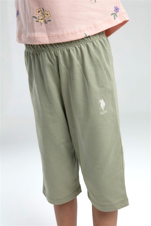 U.S. Polo Assn. Kız Çocuk Tişört Kapri Takım Açık Somon US2069-G