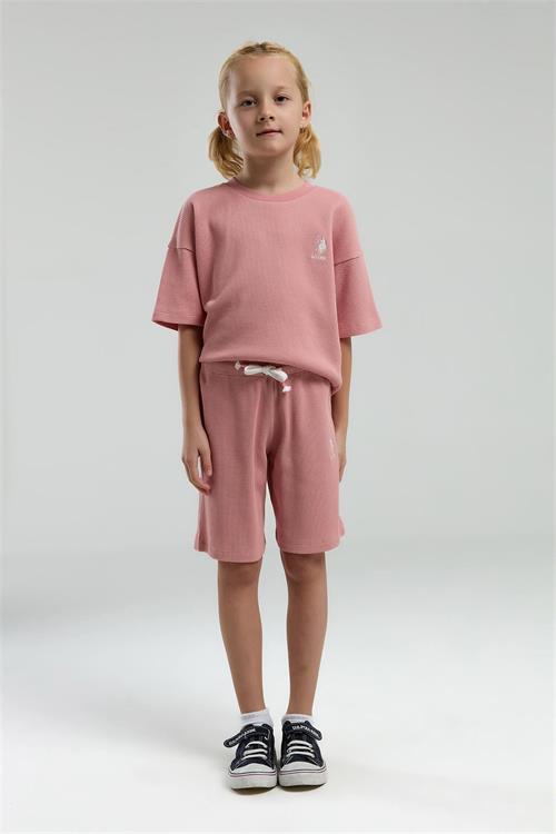 U.S. Polo Assn. Kız Çocuk Bermuda Tişört Şort Takım Retro Pembe US2065-4