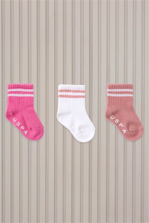 U.S. Polo Assn. Kız Bebek 3lü Çorap Set Pembe USB2206