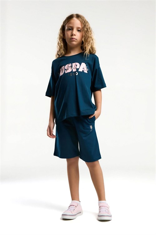 U.S. Polo Assn. Kız Çocuk Bermuda Tişört Şort Takım Lacivert US2080-4 