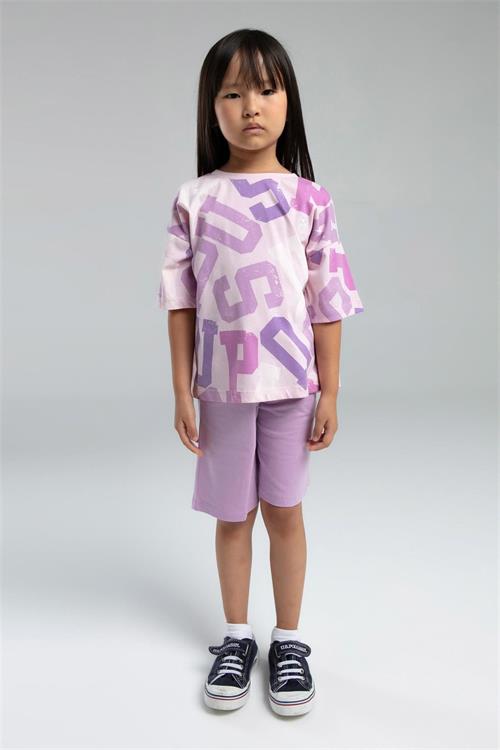 U.S. Polo Assn. Kız Çocuk Bermuda Tişört Şort Takım Toz Pembe US2085-4