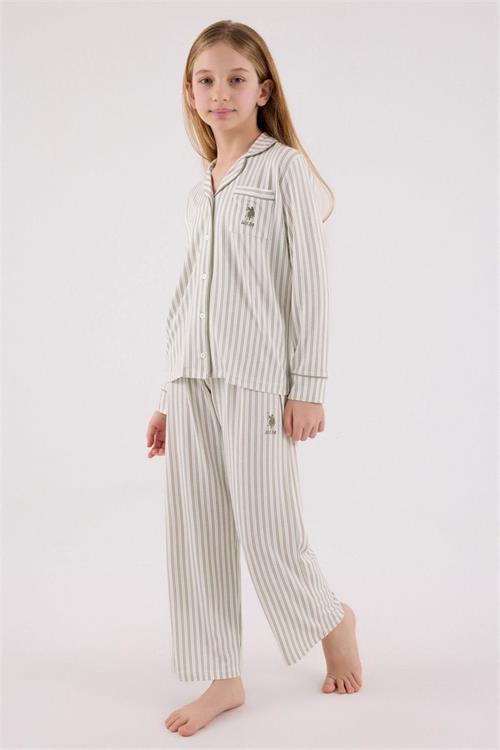 U.S. Polo Assn. Kız Çocuk Gömlek Pijama Takımı Çay Yeşili US2326-4