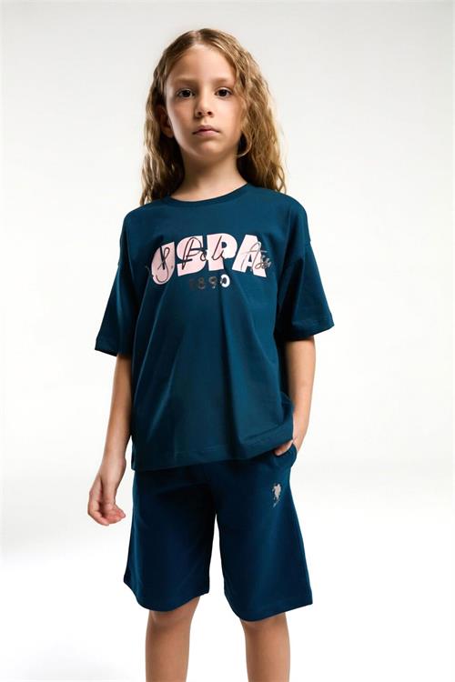 U.S. Polo Assn. Kız Çocuk Bermuda Tişört Şort Takım Lacivert US2080-4 