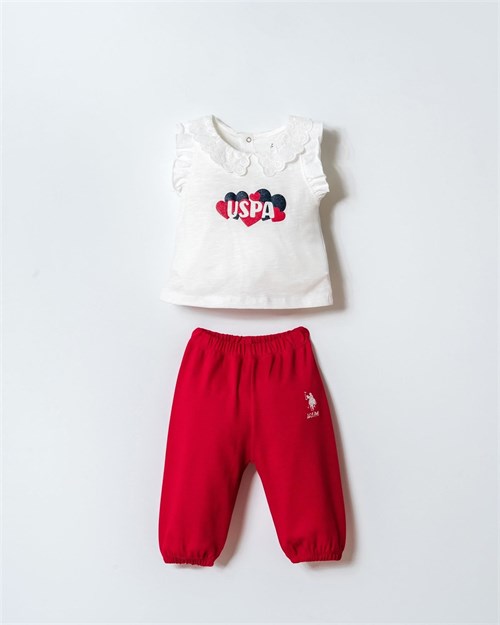 U.S. Polo Assn. Kız Bebek Tişört Pantolon Takım Beyaz USB2970