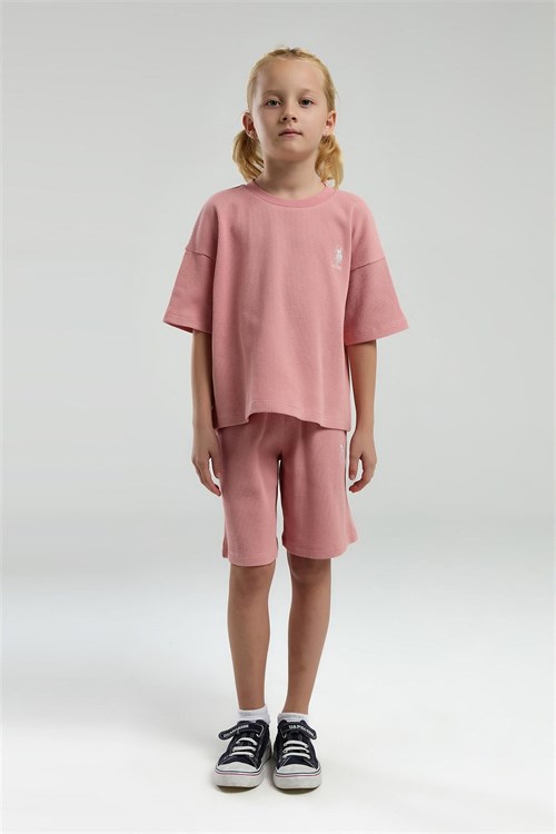 U.S. Polo Assn. Kız Çocuk Bermuda Tişört Şort Takım Retro Pembe US2065-4