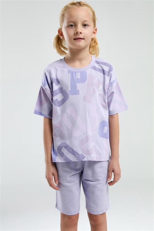 U.S. Polo Assn. Kız Çocuk Bermuda Tişört Şort Takım Lila US2085-4