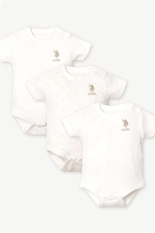 U.S. Polo Assn. Bebek 3lü Kısa Kollu Zıbın Set Beyaz USB2953