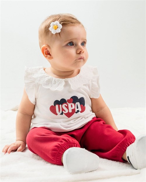 U.S. Polo Assn. Kız Bebek Tişört Pantolon Takım Beyaz USB2970