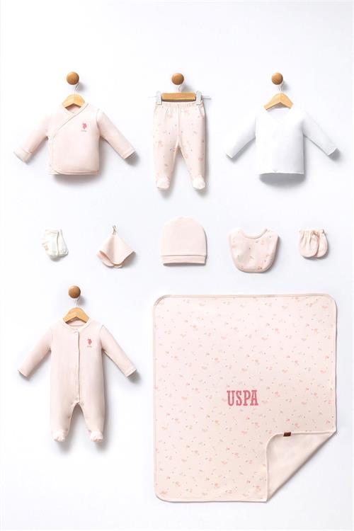 U.S. Polo Assn. Kız Bebek 10lu Hastane Çıkış Seti Pudra USB2350