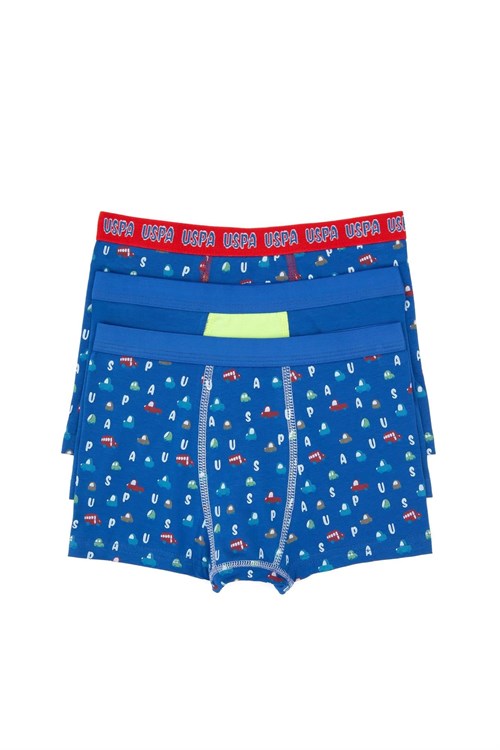 U.S. Polo Assn. Erkek Çocuk Desenli 3lü Boxer Set Cobalt US2247