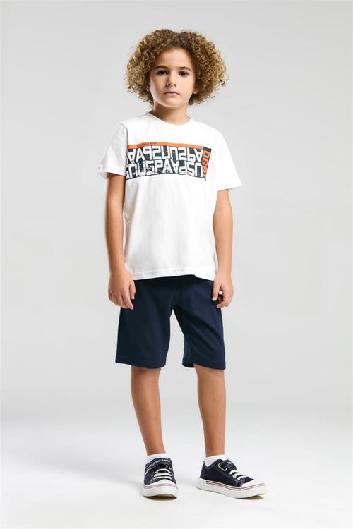 U.S. Polo Assn. Erkek Çocuk Bermuda Tişört Şort Takım Beyaz US2051-4