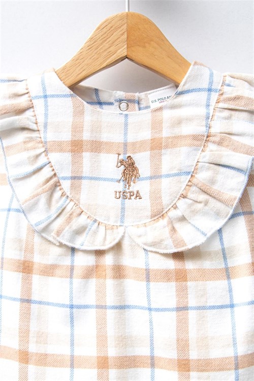 U.S. Polo Assn. Kız Bebek Ekose Elbise Beyaz USB2379