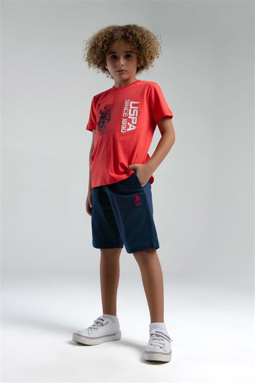 U.S. Polo Assn. Erkek Çocuk Bermuda Tişört Şort Takım Nar Çiçeği US2025-4