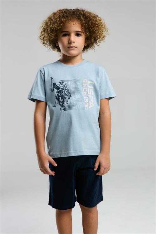 U.S. Polo Assn. Erkek Çocuk Bermuda Tişört Şort Takım Soft Mavi US2025-4