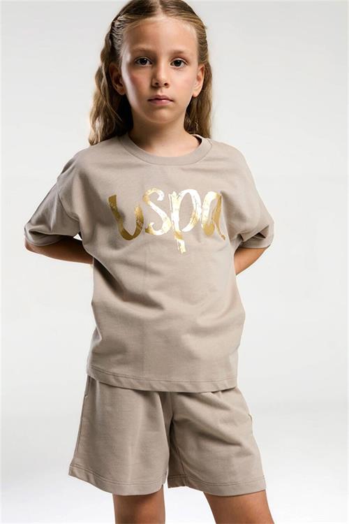 U.S. Polo Assn. Kız Çocuk Tişört Şort Takım Kum US2082-4