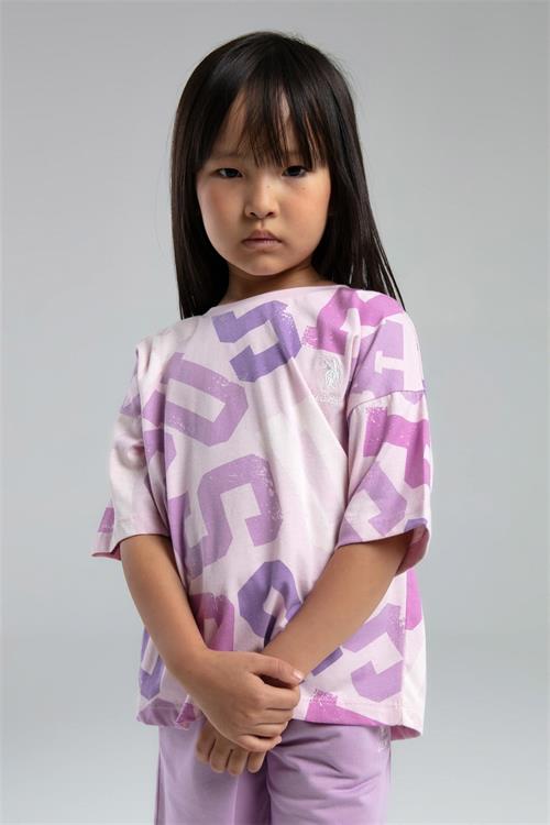 U.S. Polo Assn. Kız Çocuk Bermuda Tişört Şort Takım Toz Pembe US2085-4